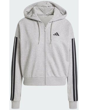 adidas Essentials 3-Stripes French Terry Full-Zip Hoodie - Grey
