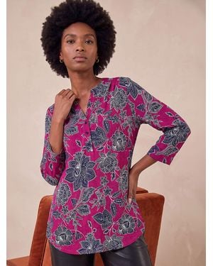 Roman Floral Puff Print Jersey Shirt - Purple