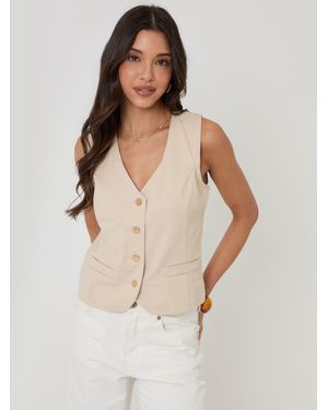 Threadbare Tailored Denim Waistcoat - Natural