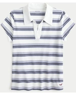 Hollister Stripe Cotton Knit Polo Shirt - Grey