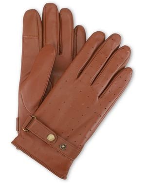 Totes Isotoner Premium Leather Perforated Driving Gloves With Smartouch - Brown