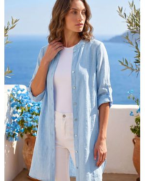 Roman Petite Cotton Front Button Overshirt - Blue
