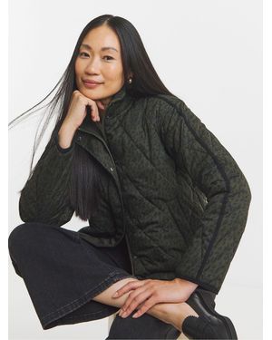 JD Williams Jd Williams Animal Print Funnel Neck Short Quilted Jacket - Black
