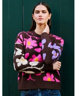 Yumi' Floral Intarsia Relaxed Fit Sweater - Green