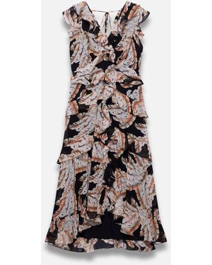 Mint Velvet Palm Print Ruffle Midi Dress - White