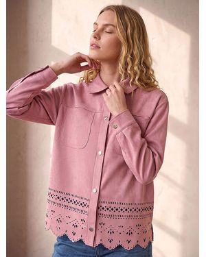 Roman Faux Suede Cut Out Shacket - Pink