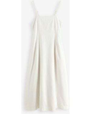 Threadbare Linen Blend Square Neck Midi Summer Dress - White