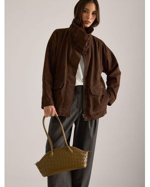 Anthropologie Suede Funnel-Neck Jacket - Brown