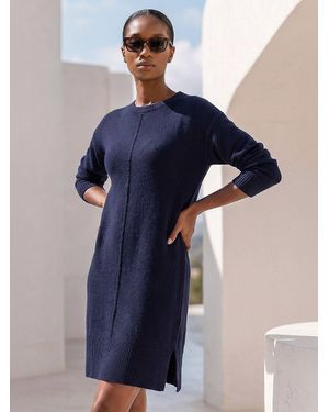 Roman Petite Knitted Pintuck Shift Dress - Blue