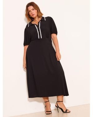Lipsy Curve Tipped Short Puff Sleeve Midi Shirt Dress - Black