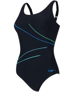 Zoggs Adjustable Scoopback Ecolast Swimsuit With Fixed Foam Cups And Tummy Control - Blue