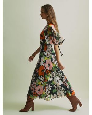 Florere Cape Detail Midi Dress - Green