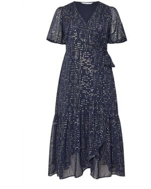 Yours Curve London Foil Ruffle Tiered Dress - Blue