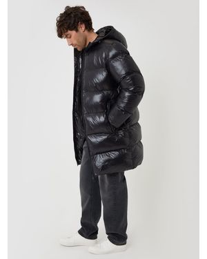 Threadbare Longline Showerproof Hooded Puffer Coat - Blue