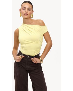 Loavies A Field Of Memories Ruched Asymmetric One Shoulder Top - Metallic