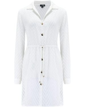 Pour Moi Chevron Stripe Button Through Chiffon Beach Shirt - White