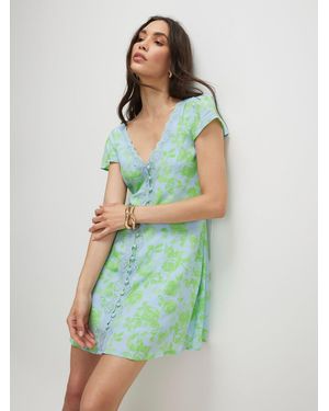River Island Short Sleeve Floral Print Mini Dress - Green