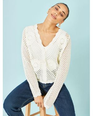 Yumi' Flower Crochet Cardigan - White
