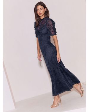 Lipsy Lace Puff Sleeve Fit And Flare Midi Dress - Blue