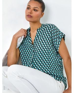 Roman Geometric Print Relaxed Shirt - Blue