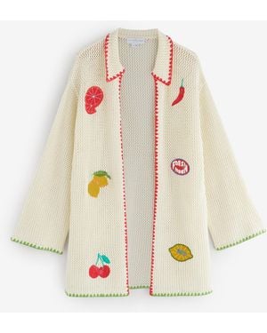 Never Fully Dressed Fruit Cotton Crochet Applique Shirt - White