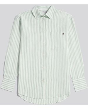 U.S. POLO ASSN. U. Polo Assn U. Polo Assn Linen Blend Loose Fit Stripe Shirt - Green