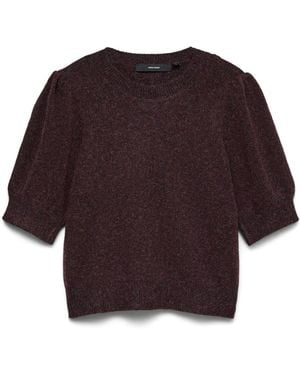 Vero Moda Vero Moda Burgundy Round Neck Puff Sleeve Knitted Sweater - Red