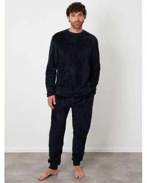 Threadbare Two Tone Borg Loungewear Set - Blue
