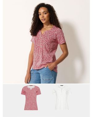 M Com Cotton Henley Tops 2 Pack - Red