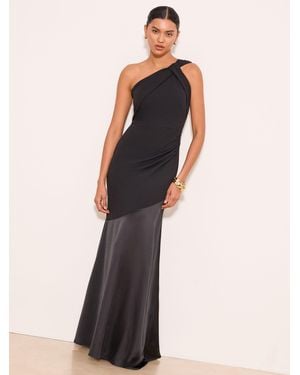 Lipsy Satin Mix Structured Fishtail Bridesmaid Maxi Dress - Blue
