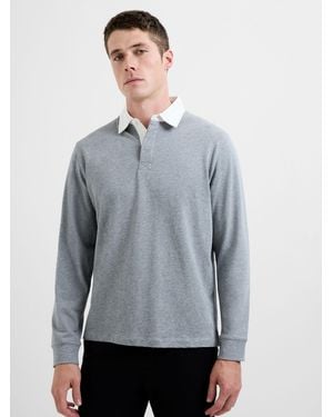 French Connection Cotton Blend Rugby-Style Long Sleeve Polo Shirt - Grau