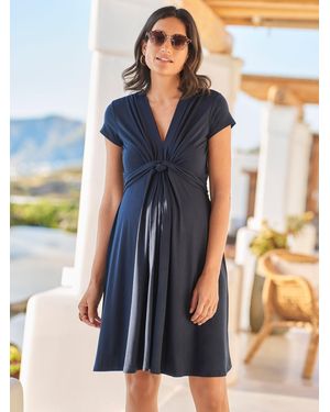 Seraphine Mini Maternity Knot Front Jersey Dress - Blue