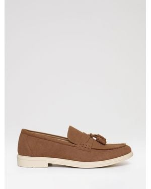 Threadbare Taupe Faux Suede Tassel Loafers - Brown