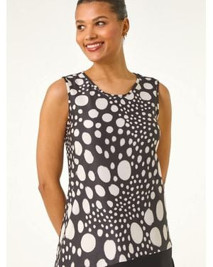 Roman Spotted Print Asymmetric Vest Top - Black