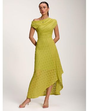 Jolie Moi Asymmetric Draped Lace Maxi Dress - Green