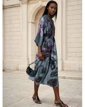 Religion Denise Floral Occasion Tunic Dress With Tassle Tie Detail - Blue