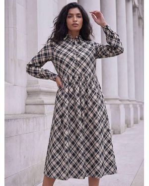 Roman Check Midi Shirt Dress - Multicolour