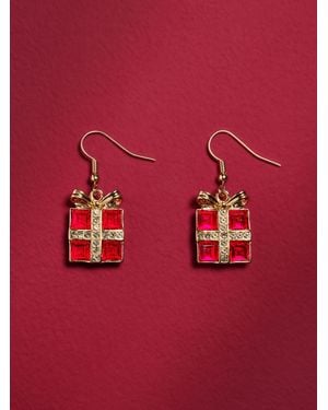 Next Sparkle Christmas Present Earrings - Red