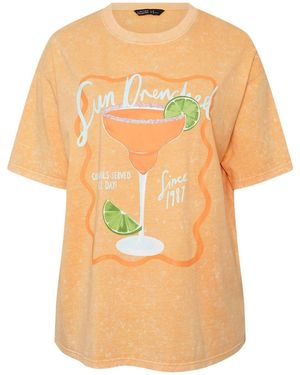 Yours Curve Limited Longline Sun Drenched Acid Wash T-Shirt - White