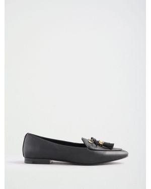 Lipsy Faux Leather Tassel Bow Hardware Trim Slipper Loafers - White