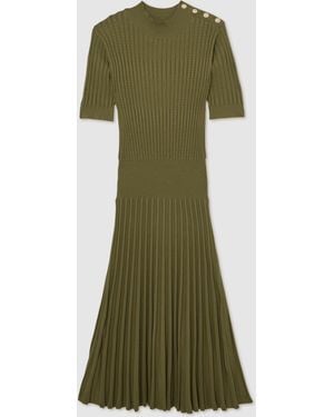 Reiss Button-Detail Knitted Midi Dress - Green