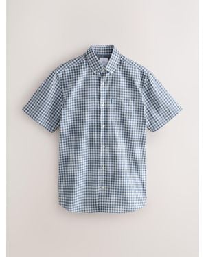 Next Regular Fit Easy Iron Button Down Short Sleeve Oxford Shirt - Blue