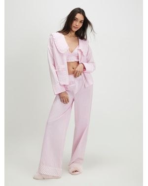 River Island River Island Long Sleeve Stripe Oversized Collar Pajamas Set - Pink