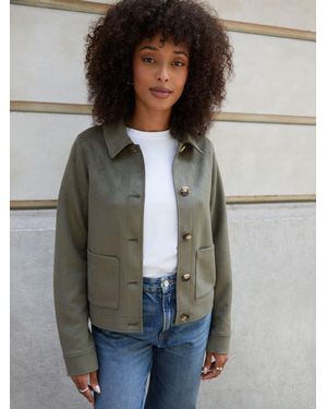 Threadbare Cropped Button Up Suedette Shacket - Green
