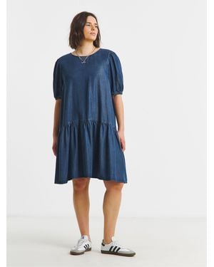 Simply Be V-Neck Mini Denim Dress in Blue | Lyst