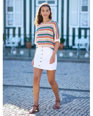 Yumi' Cotton Stretch Mini Skirt With Button Details - Blue