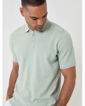 Threadbare Moss Stitch Knitted Polo Shirt - Green