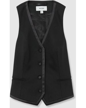 Reiss Wool-Blend Tailored Tuxedo Waistcoat - Black
