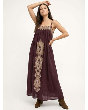 Raffya Sapphire Spaghetti Strap Embroidered Maxi Dress - Purple