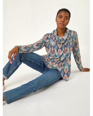 Roman Cowl Neck Snit Top - Blue
